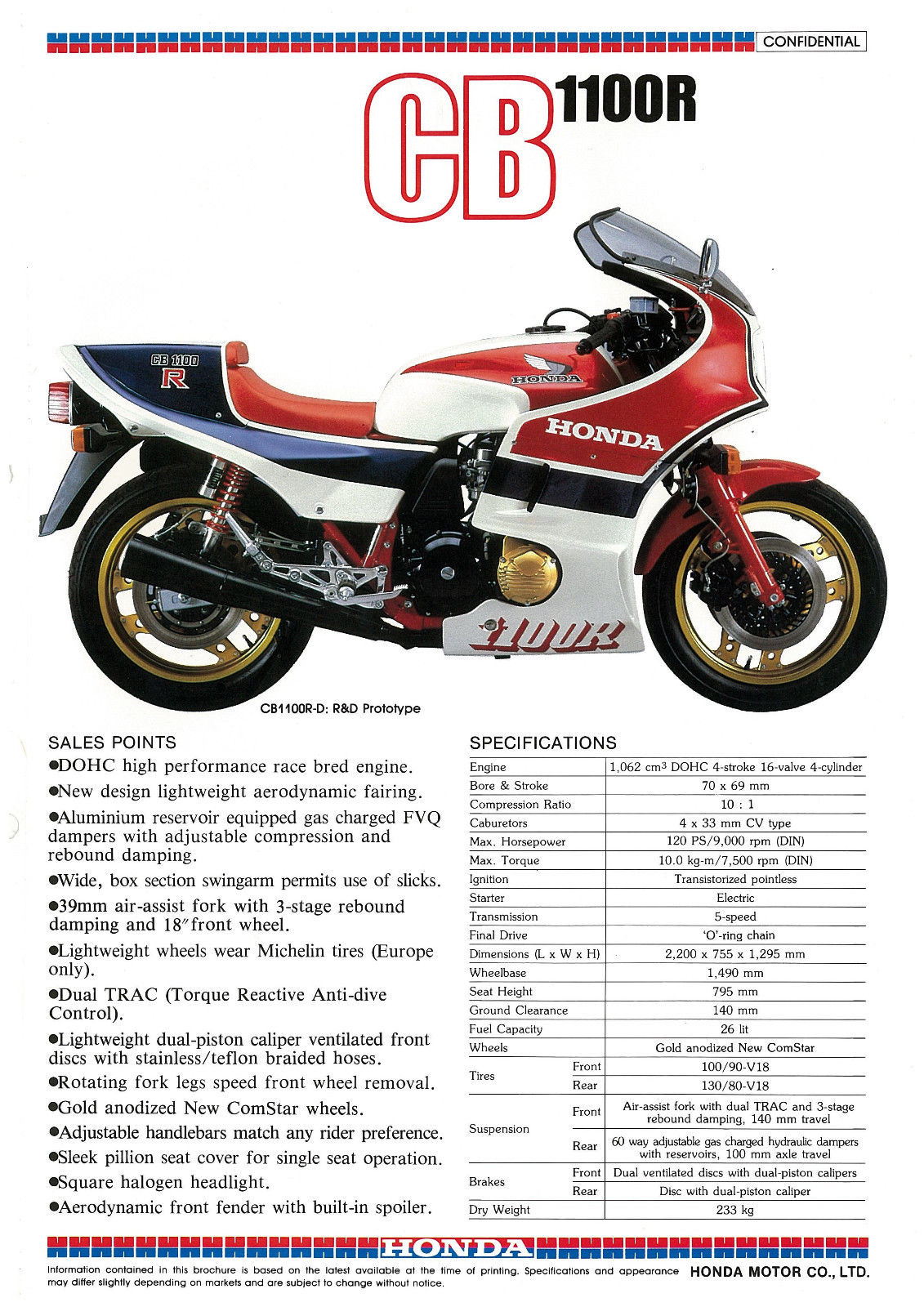 Honda CB1100RD spec sheet